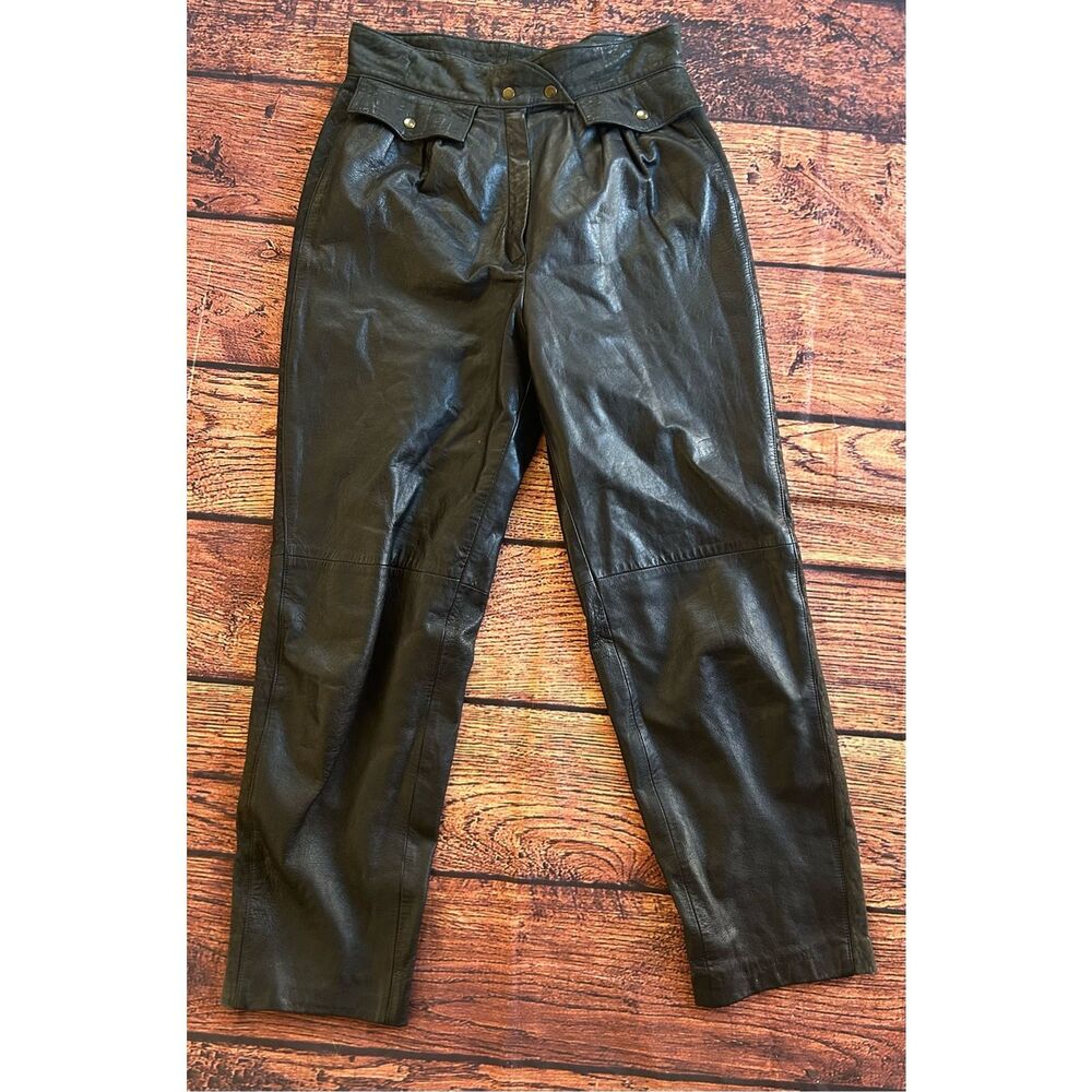 1980S HIGH WAIST PLEATED TAPERED LEATHER‎ PANTS COIN POCKET
